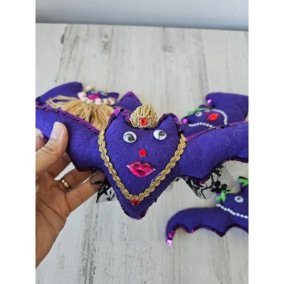 Shabby Chic plush girl bat queen Halloween luau necklace glitter rhinestone deco - Picture 2 of 11